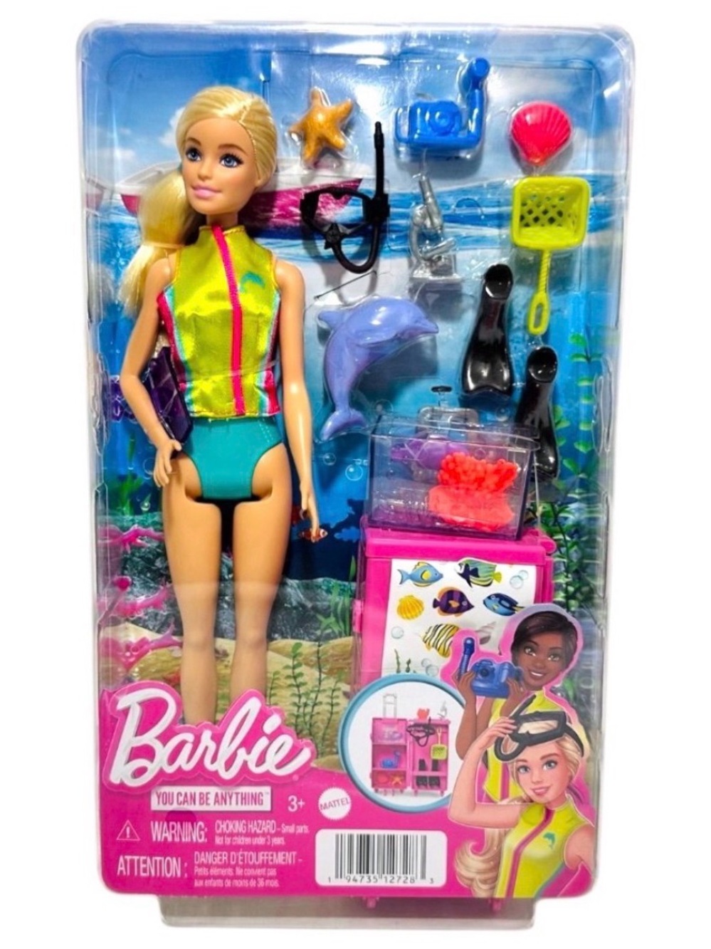 🆕 Barbie Marine Biologist Doll & Accessories Mobile Lab Playset 10+ Pieces